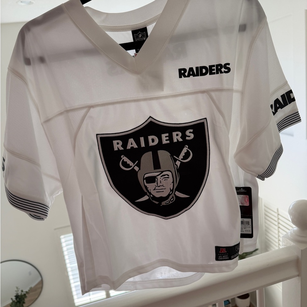 NFL White and Black Raiders Fan Jersey with Team Patch